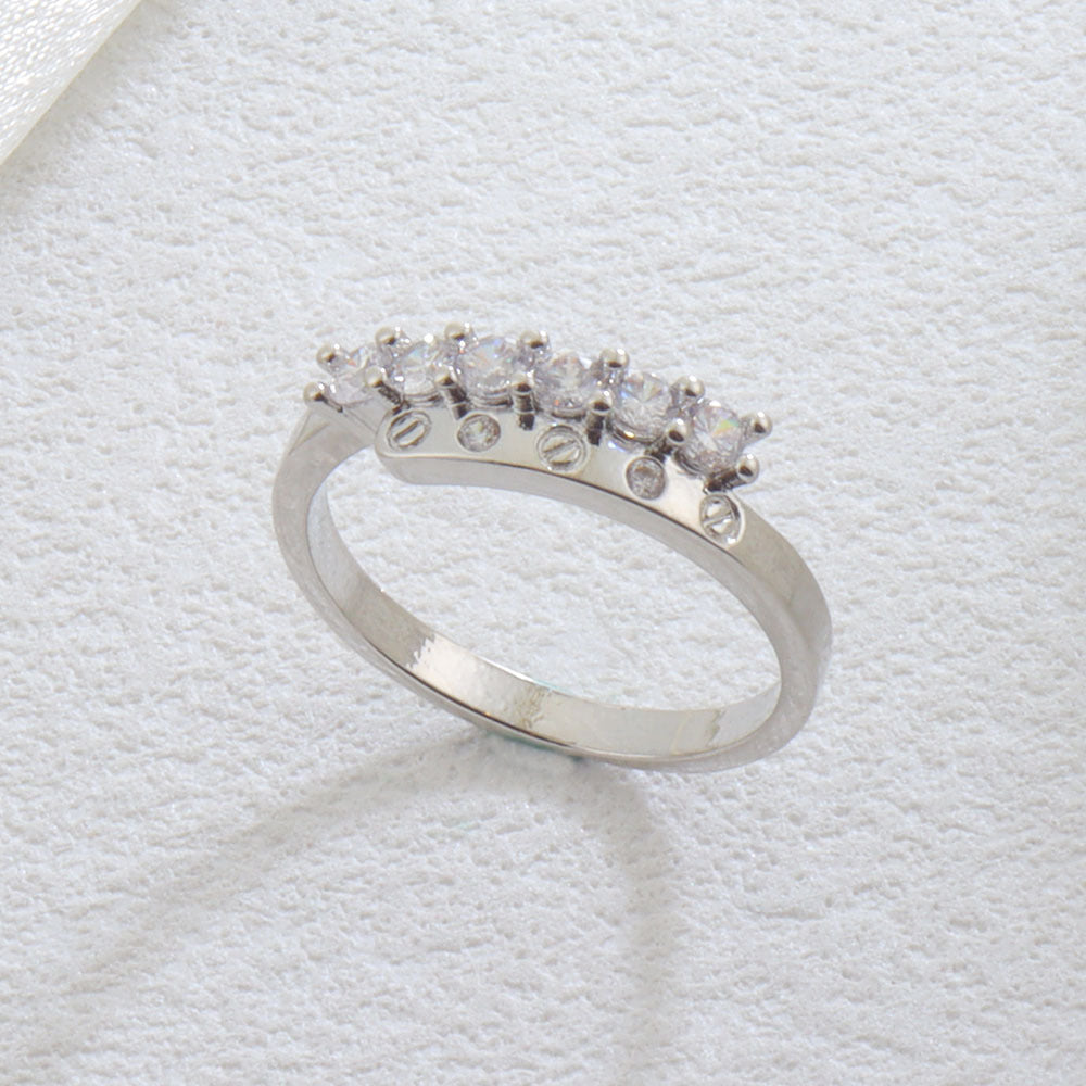 Luxurious Round Open Ring For Women With Bezel Setting, Electroplated Copper And Zircon Inlay