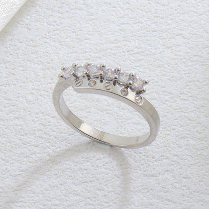 Luxurious Round Open Ring For Women With Bezel Setting, Electroplated Copper And Zircon Inlay