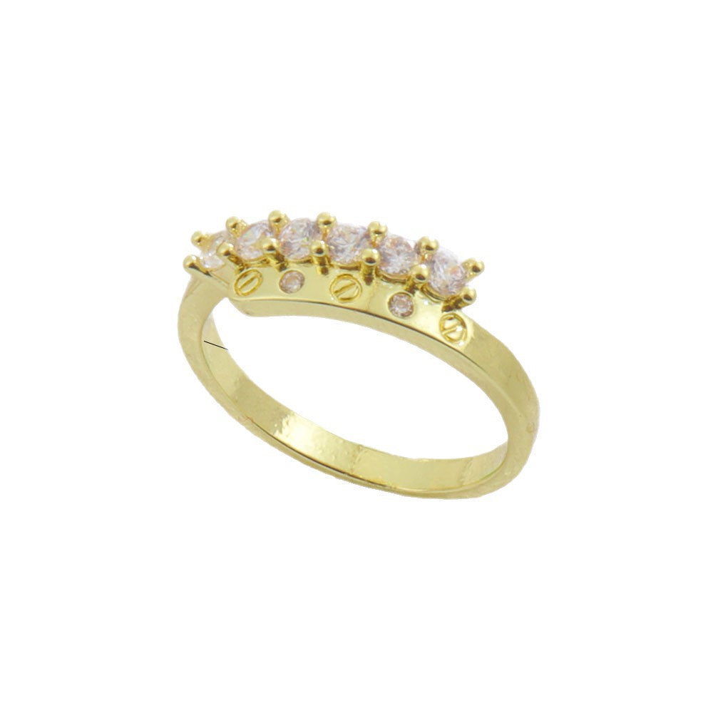 Luxurious Round Open Ring For Women With Bezel Setting, Electroplated Copper And Zircon Inlay