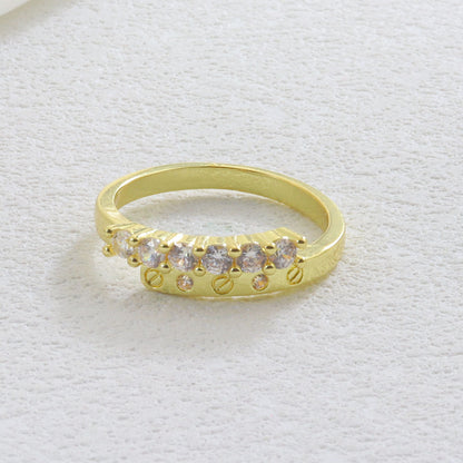 Luxurious Round Open Ring For Women With Bezel Setting, Electroplated Copper And Zircon Inlay