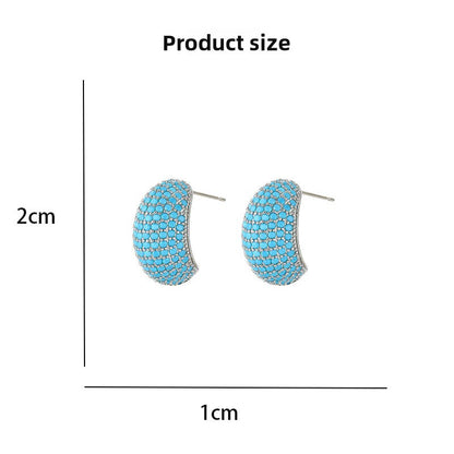 Sweet Moon Stud Earrings For Women In 16K Real Gold Plated Brass With Zircon Inlay And Copper Ear Pins