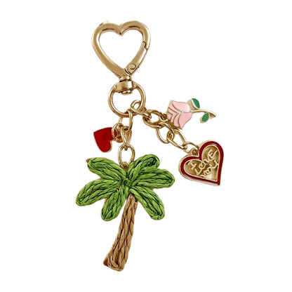 Starfish Knitting Key Chain In Green With Straw Material, Featuring A Vacation Style Design