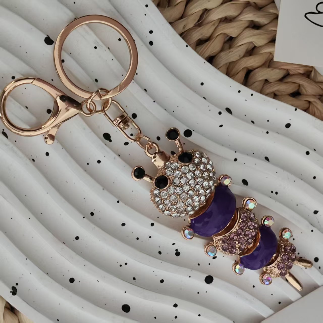 New Year Insect Key Chain With Rhinestones In Zinc Alloy, Stylish Bag Charm Accessory