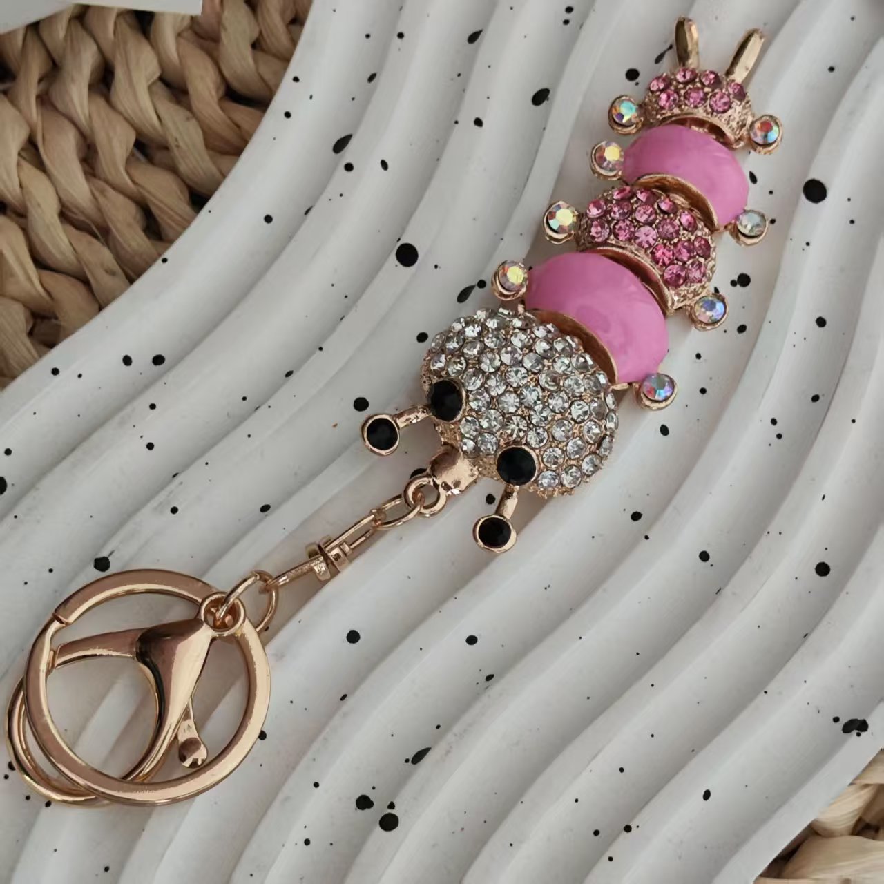 New Year Insect Key Chain With Rhinestones In Zinc Alloy, Stylish Bag Charm Accessory