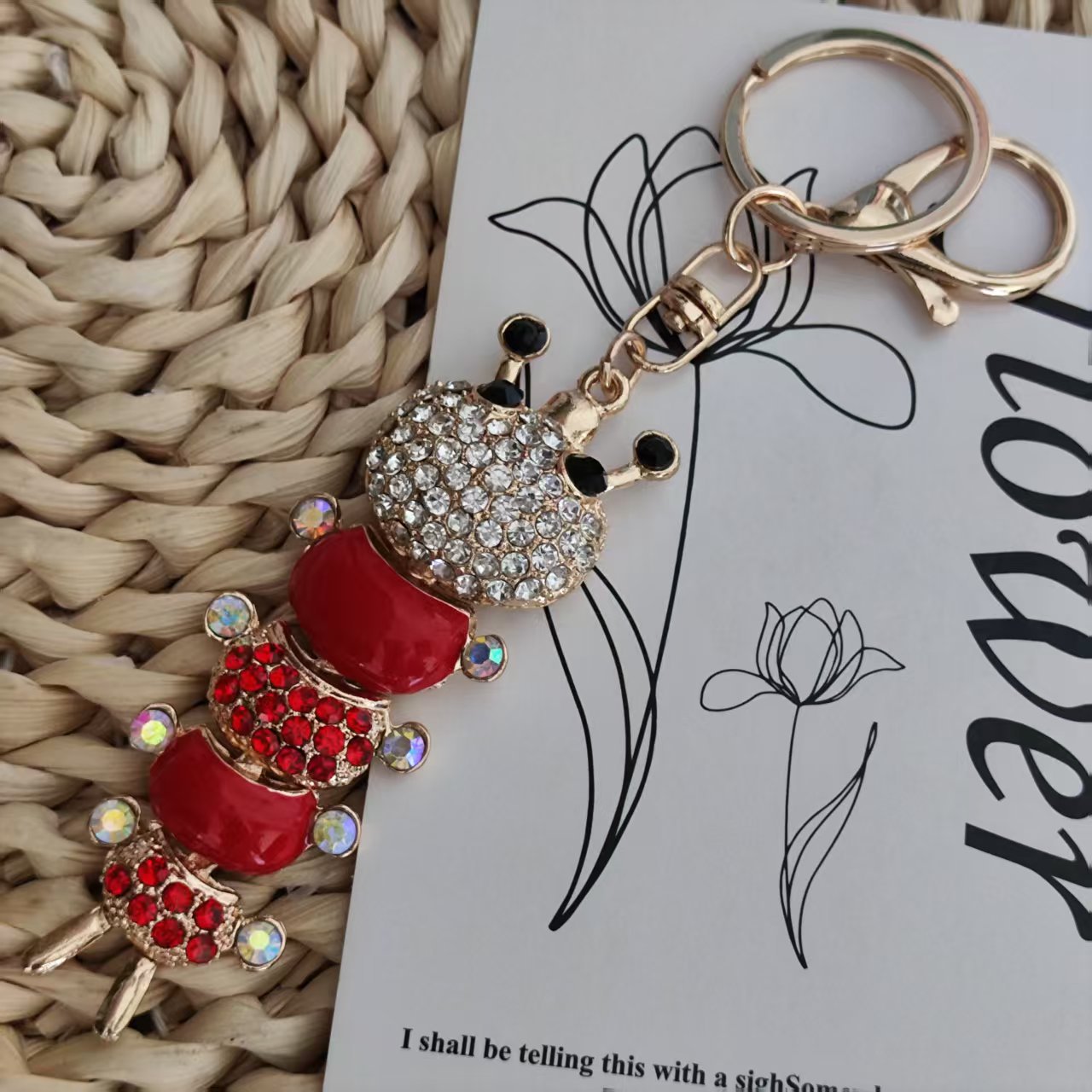 New Year Insect Key Chain With Rhinestones In Zinc Alloy, Stylish Bag Charm Accessory