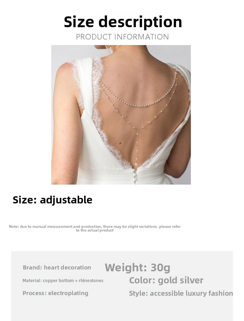 Silver Tassel Body Chain For Women With Imitation Pearl And White Crystal Inlay Featuring Pearl Pattern