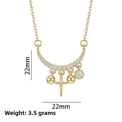 Cross Necklace For Women In 18K Real Gold Plated Titanium Steel With Zircon Inlay And Cable Chain