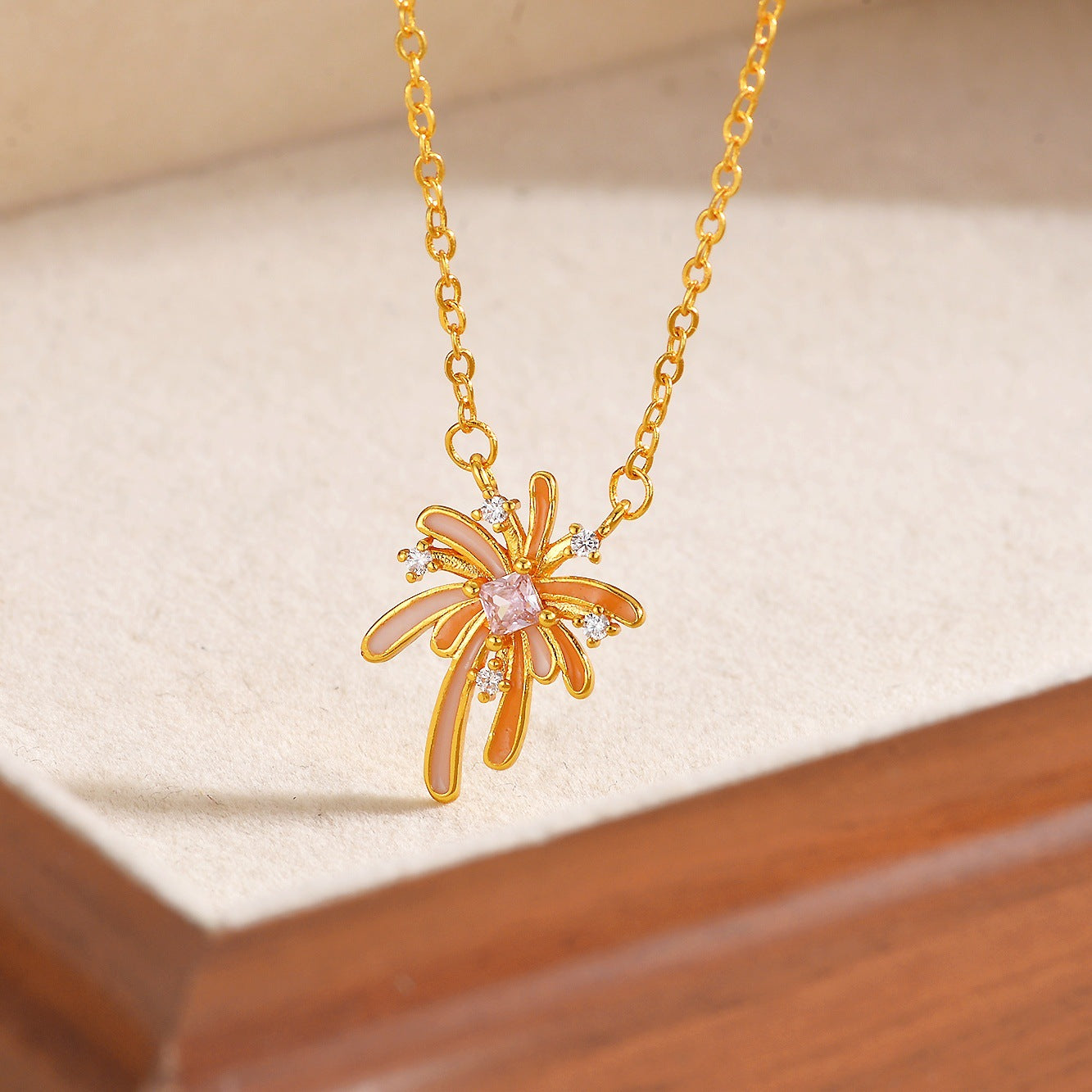 Luminous Fireworks Necklace For Women Featuring Copper Pendant With Cable Chain