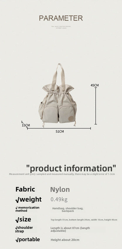 Solid Color Nylon Functional Backpack For Women With Sewing Thread Detail, Double Shoulder Straps, Ideal For Spring And Summer