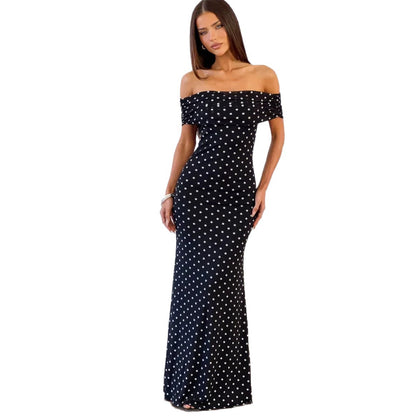 Sexy Sleeveless Mesh Dress With Polka Dots And Boat Neck, Casual Style In Polyester Fabric