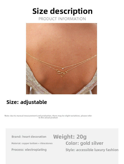 Silver Alloy Body Chain For Women Featuring Geometric Pattern And Rhinestones, Perfect Wedding Back Accessory
