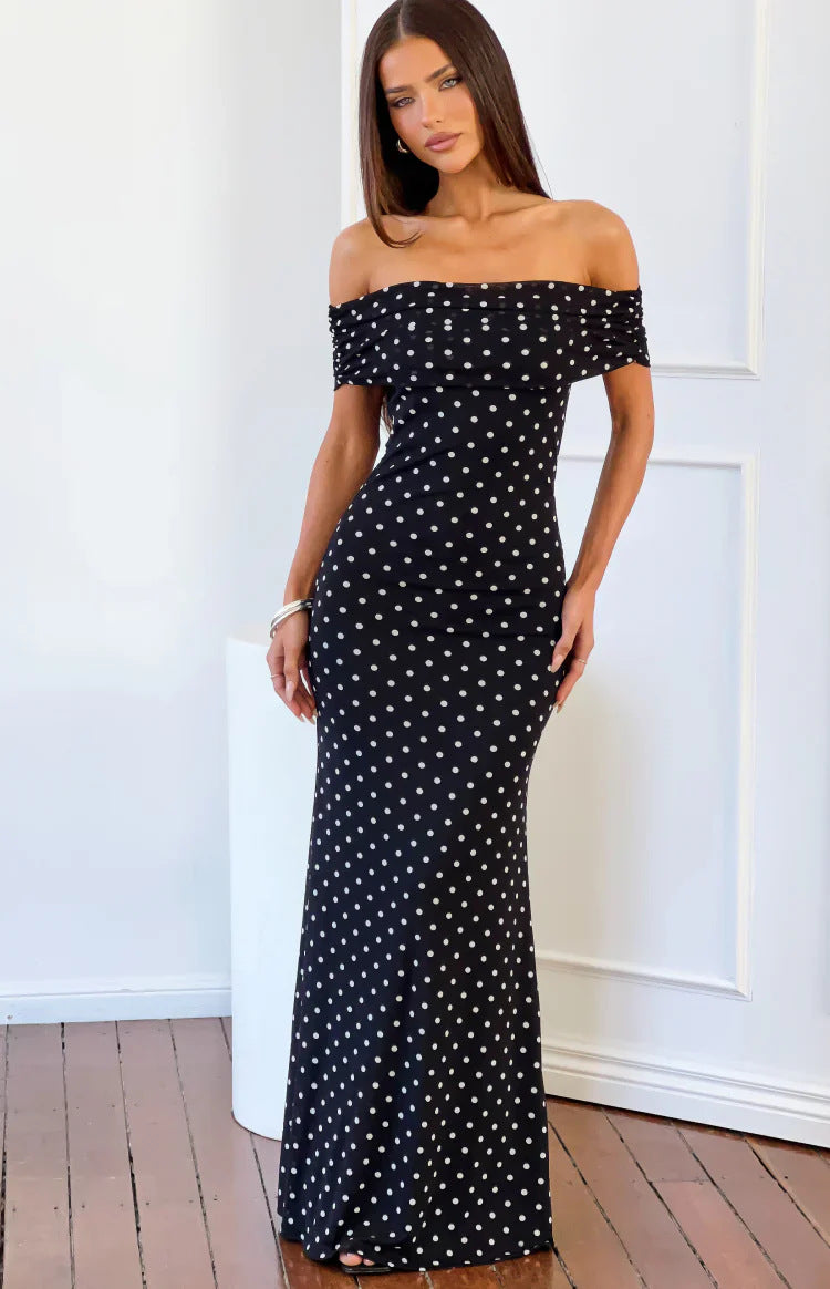 Sexy Sleeveless Mesh Dress With Polka Dots And Boat Neck, Casual Style In Polyester Fabric