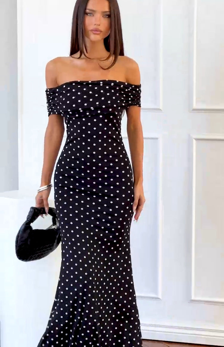 Sexy Sleeveless Mesh Dress With Polka Dots And Boat Neck, Casual Style In Polyester Fabric