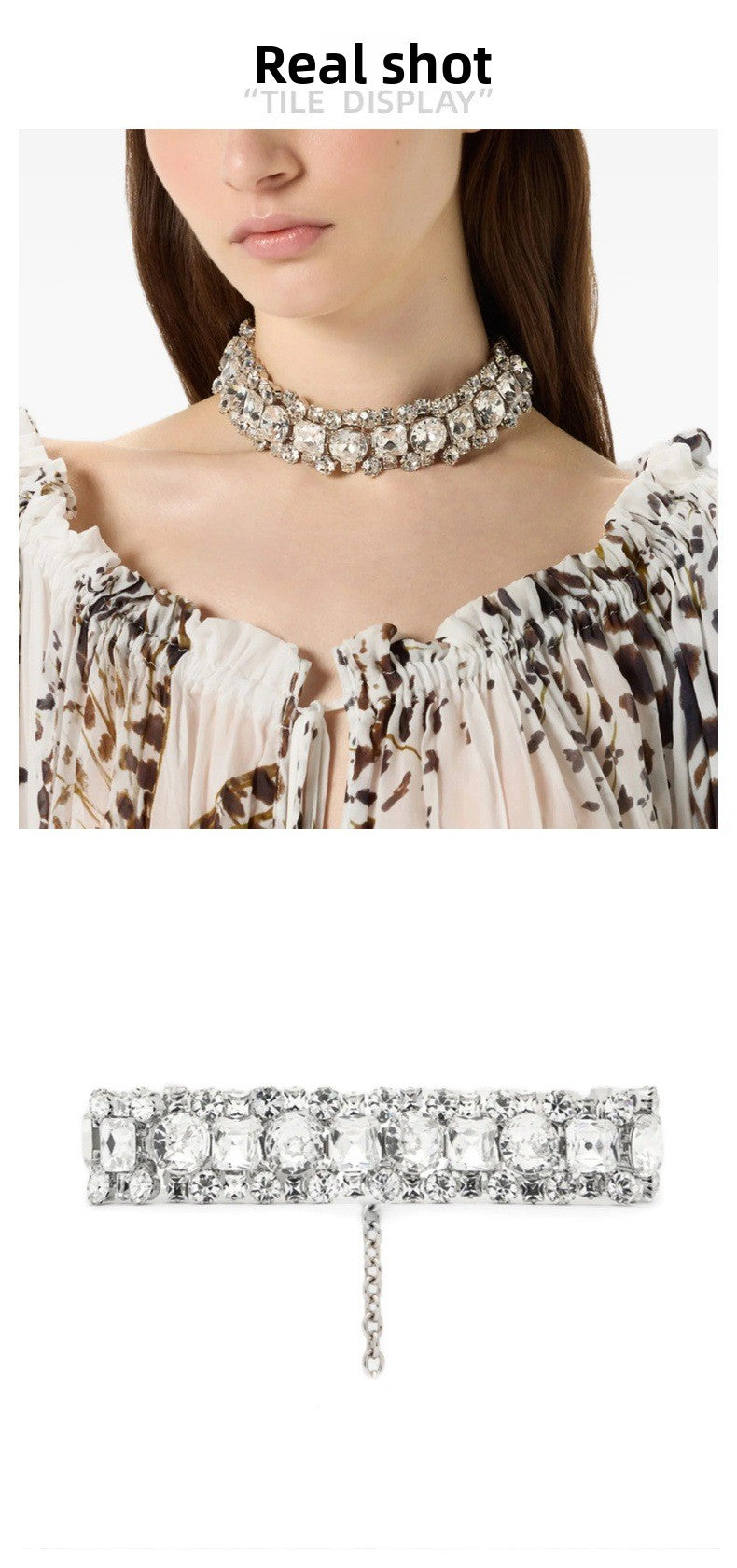Exaggerated Geometric Silver Alloy Choker Necklace For Women With Electroplated Finish And Rhinestone Inlay