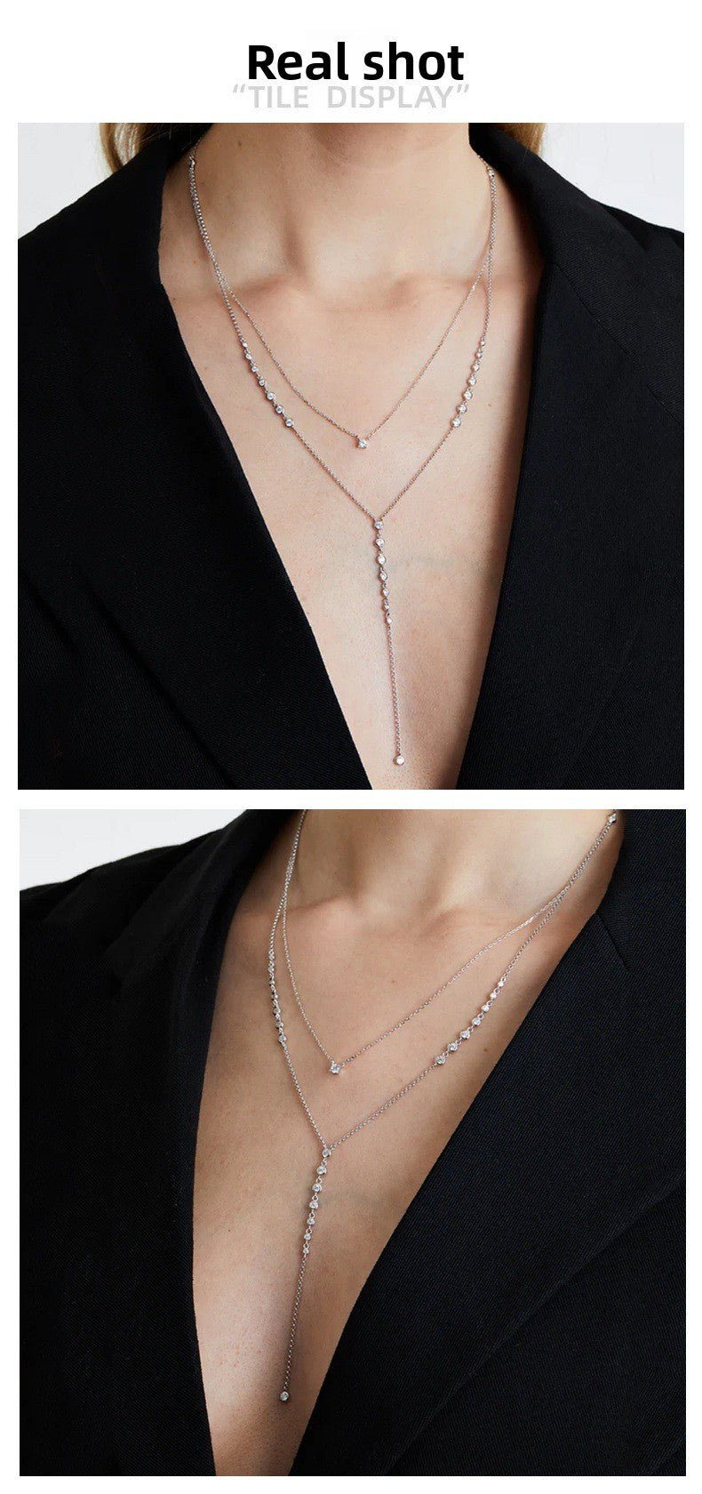 Silver Tassel Layered Necklace For Women Featuring Alloy Material And Rhinestone Inlay With Cable Chain
