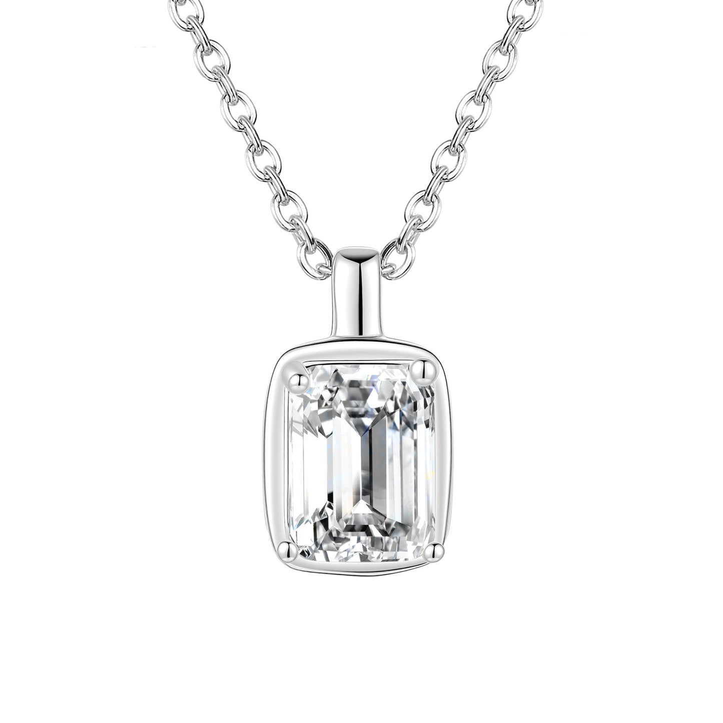 Square 925 Sterling Silver Pendant With Moissanite Inlay, Simple Style Chain For Women