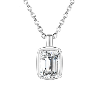 Square 925 Sterling Silver Pendant With Moissanite Inlay, Simple Style Chain For Women