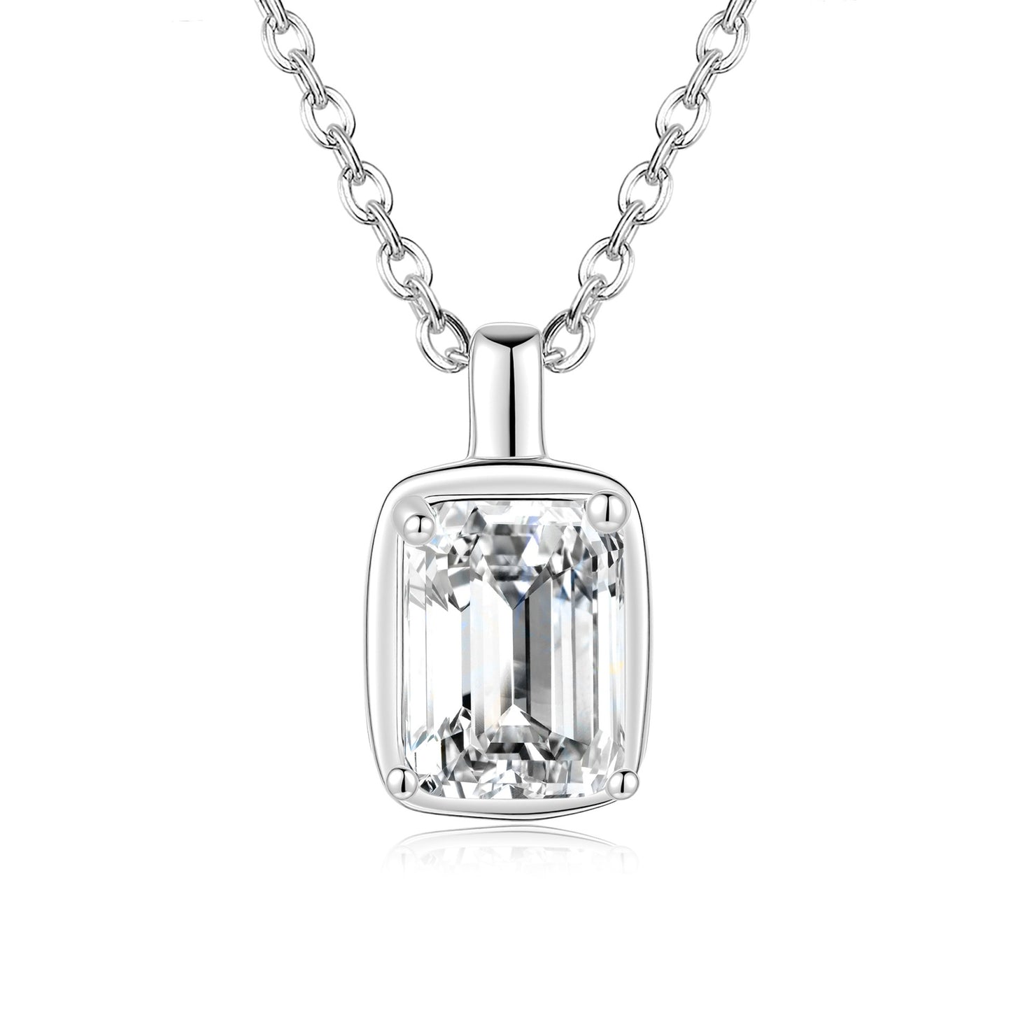Square 925 Sterling Silver Pendant With Moissanite Inlay, Simple Style Chain For Women