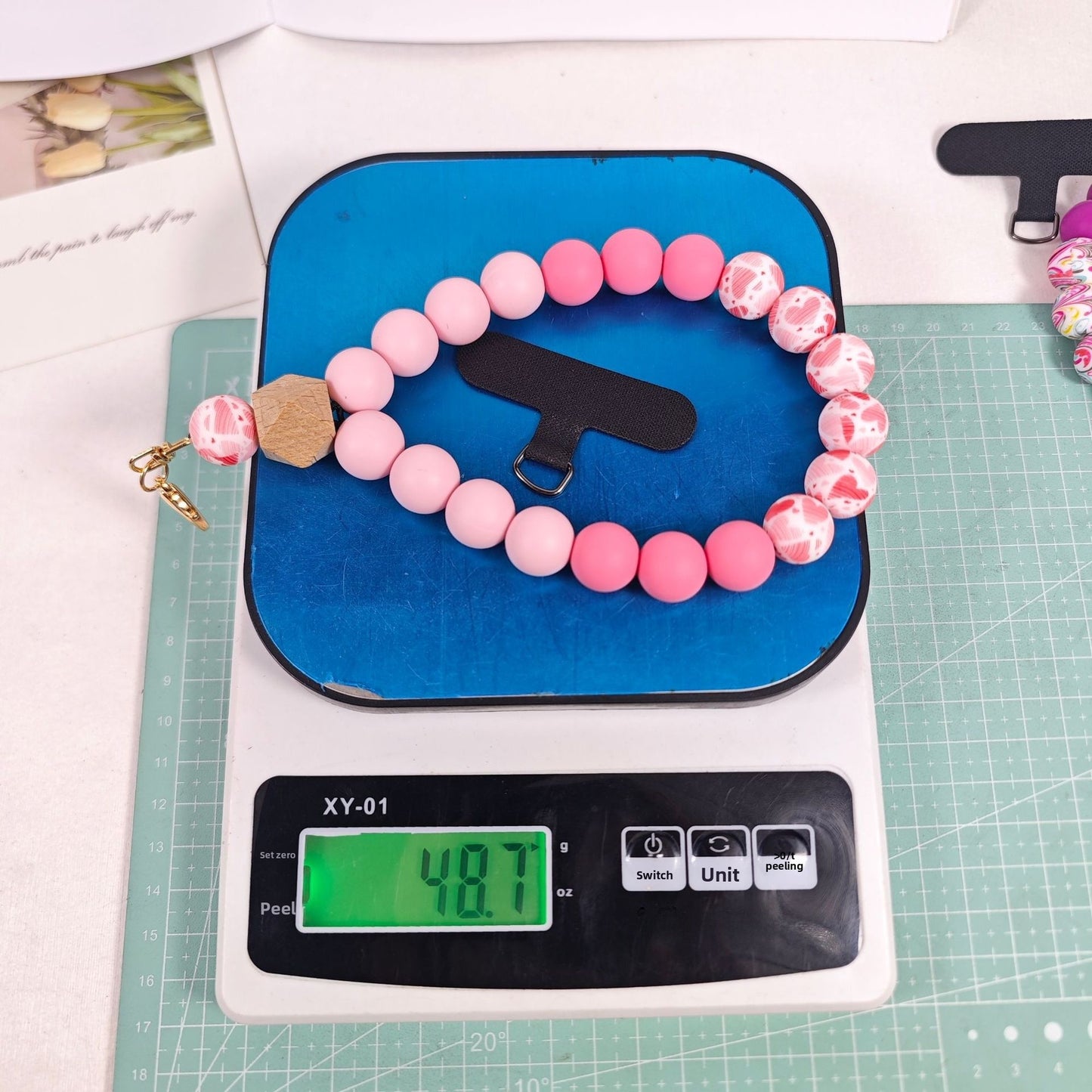 Handmade Lady Bracelet In Natural Pink Silica Gel, 1 Piece Phone Strap Accessory