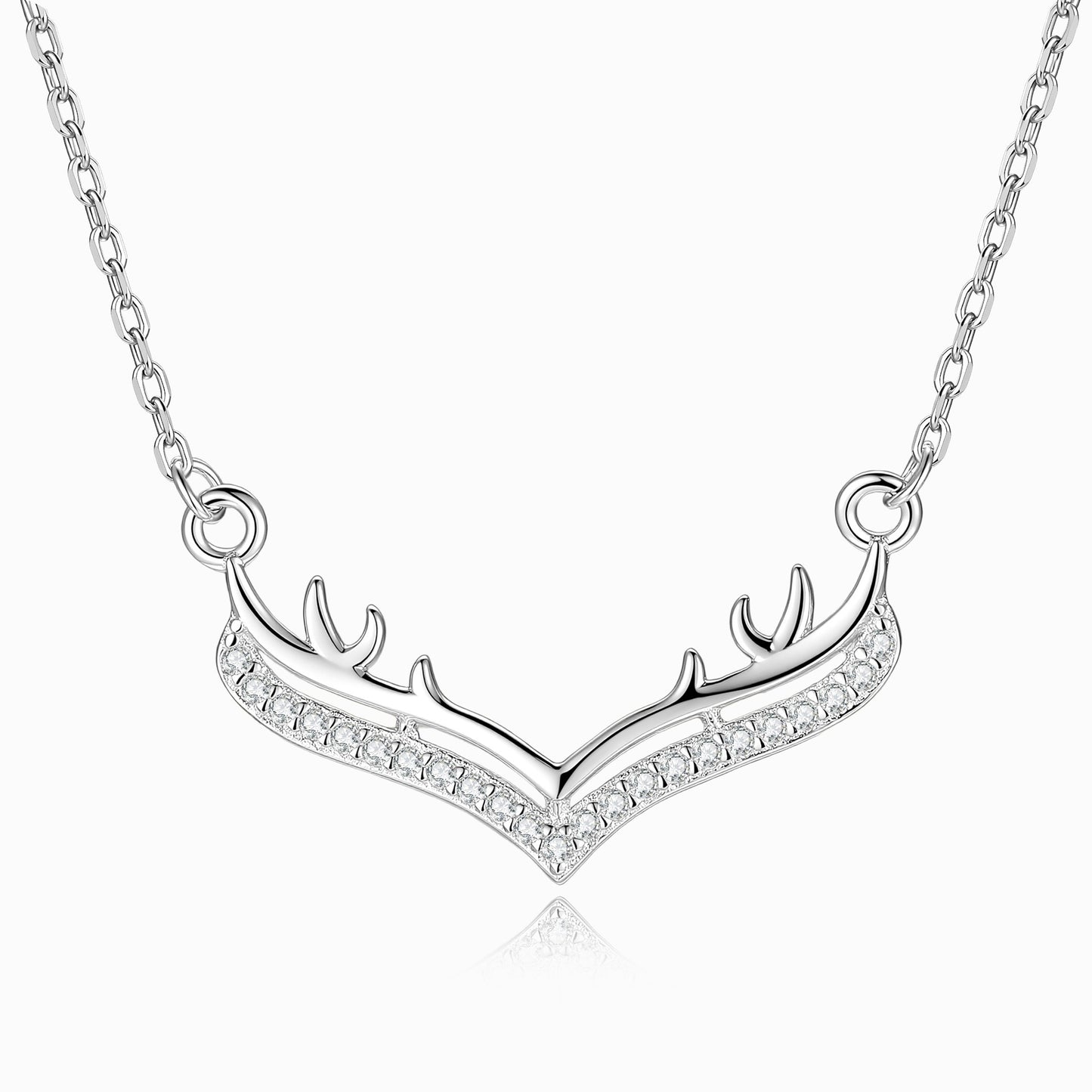 Antlers Pendant In 925 Sterling Silver With Moissanite Inlay, Featuring 925 Sterling Silver Chain, For Women, Silver Color