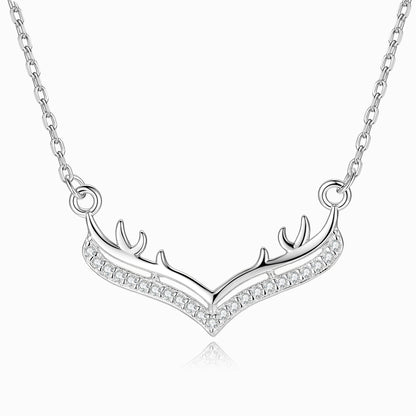 Antlers Pendant In 925 Sterling Silver With Moissanite Inlay, Featuring 925 Sterling Silver Chain, For Women, Silver Color