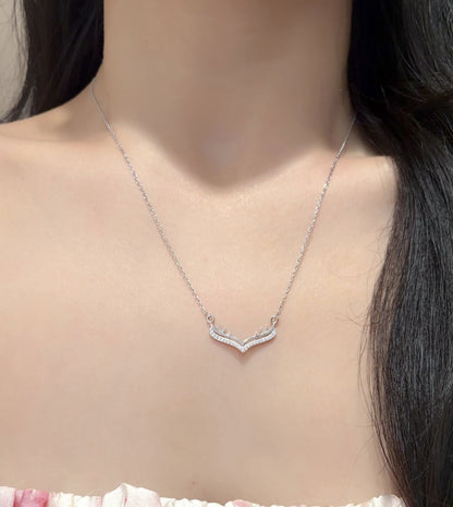 Antlers Pendant In 925 Sterling Silver With Moissanite Inlay, Featuring 925 Sterling Silver Chain, For Women, Silver Color