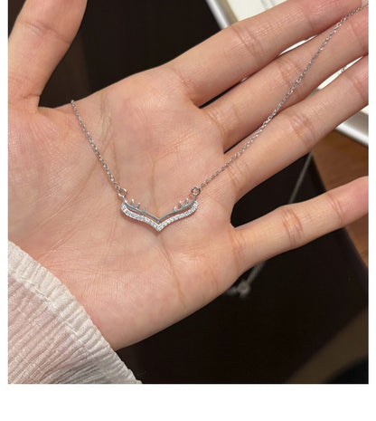 Antlers Pendant In 925 Sterling Silver With Moissanite Inlay, Featuring 925 Sterling Silver Chain, For Women, Silver Color