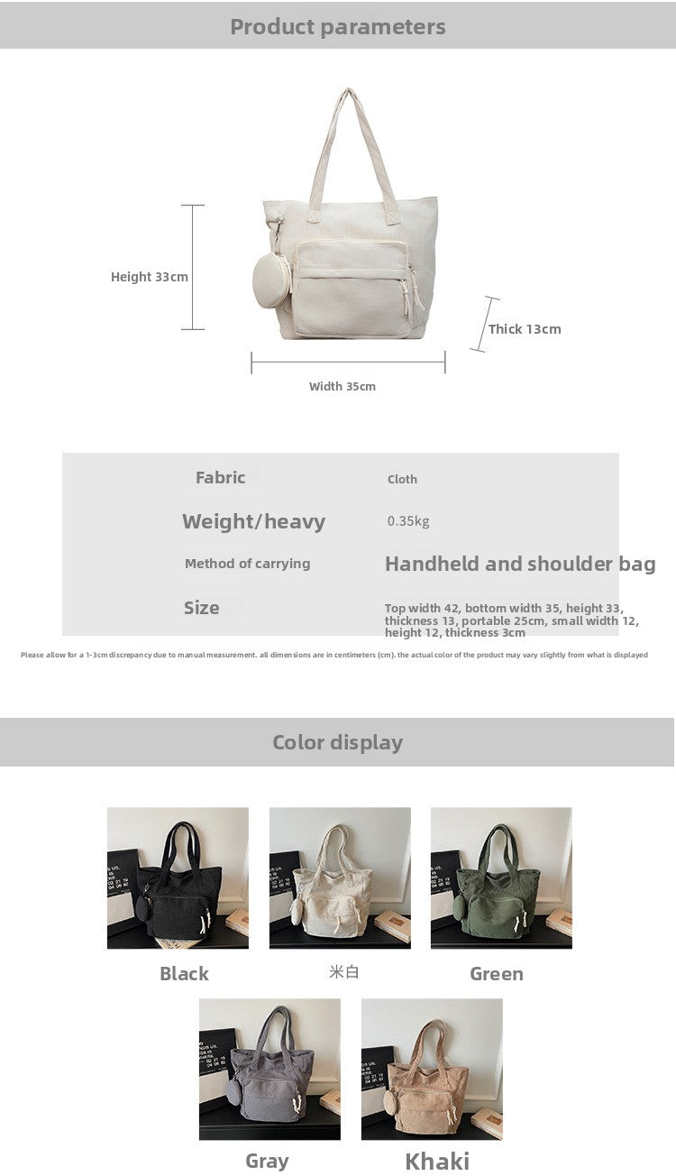 Women's Solid Color Polyester Tote Bag With Sewing Thread Detail, Single Shoulder Strap, Perfect For Spring