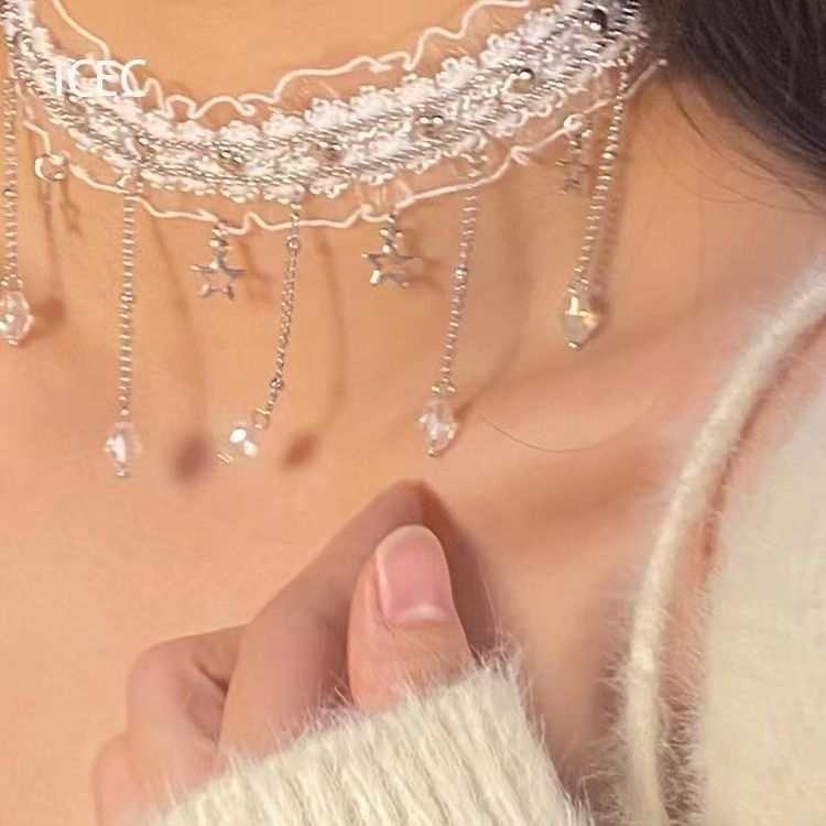 Punk Style White Star Tassel Choker Necklace For Women Featuring Copper Pendant Material