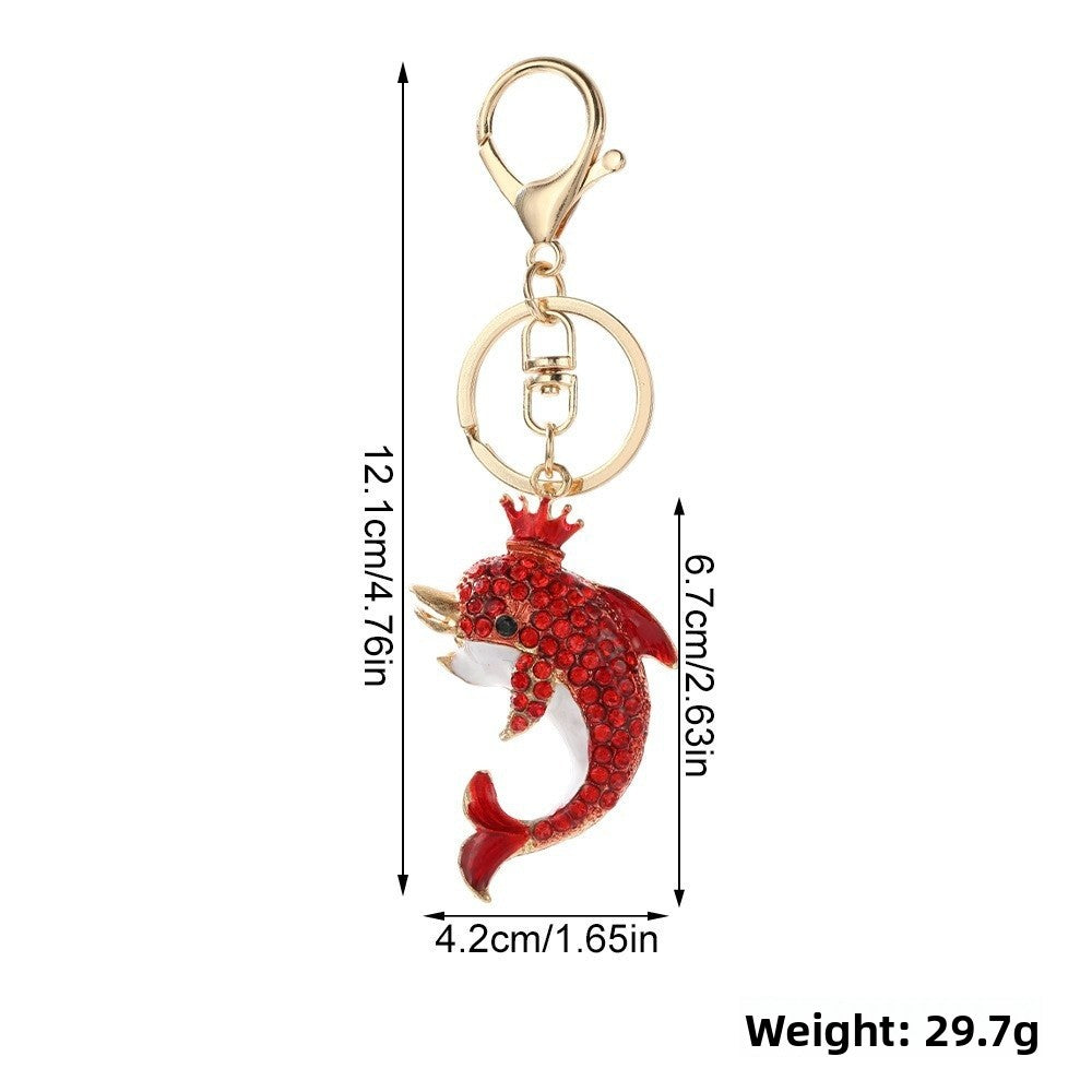 Dolphin New Year Blue Key Chain With Rhinestones In Zinc Alloy, Bag Charm Accessory