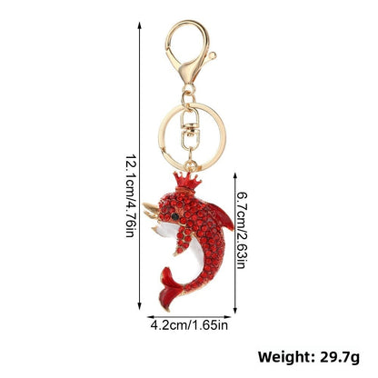 Dolphin New Year Blue Key Chain With Rhinestones In Zinc Alloy, Bag Charm Accessory