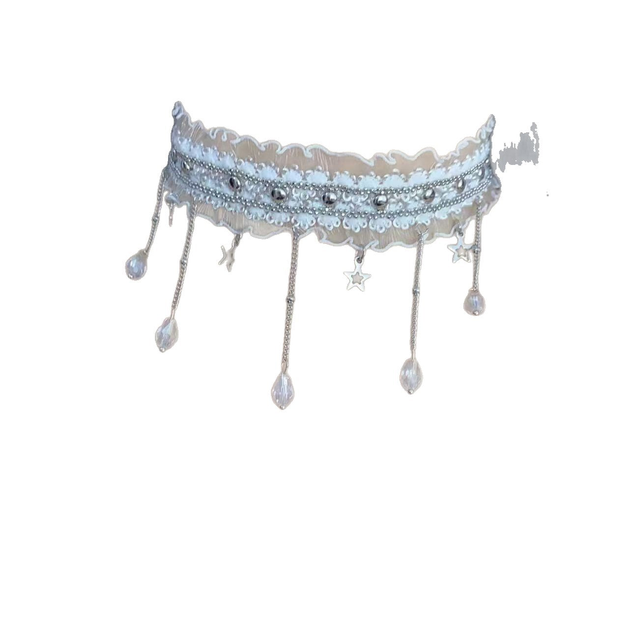 Punk Style White Star Tassel Choker Necklace For Women Featuring Copper Pendant Material