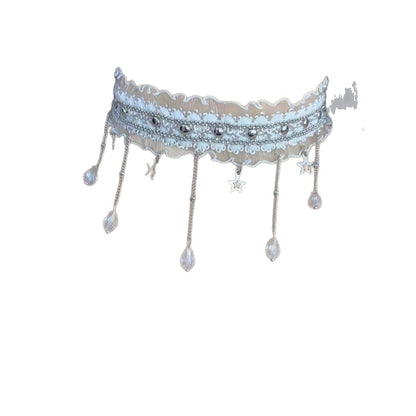 Punk Style White Star Tassel Choker Necklace For Women Featuring Copper Pendant Material