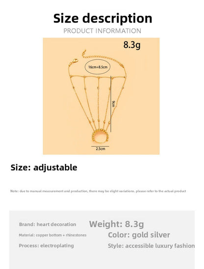 Bohemian Round Hand Chain Bracelet For Women In Silver, Electroplated Copper Material