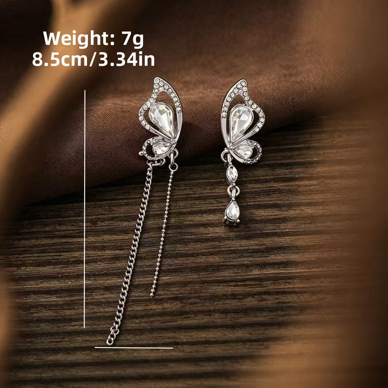 Butterfly Asymmetrical Earrings For Unisex Featuring Zinc Alloy With Rhinestones And 925 Sterling Silver Stud Posts