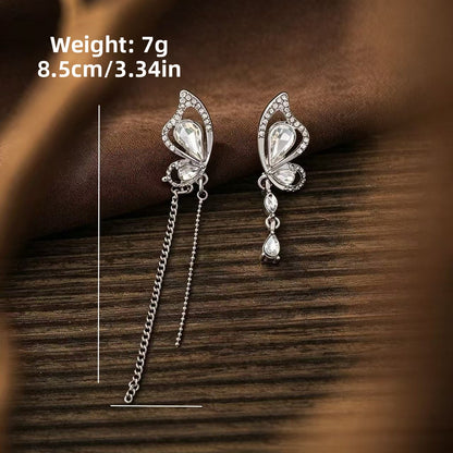 Butterfly Asymmetrical Earrings For Unisex Featuring Zinc Alloy With Rhinestones And 925 Sterling Silver Stud Posts