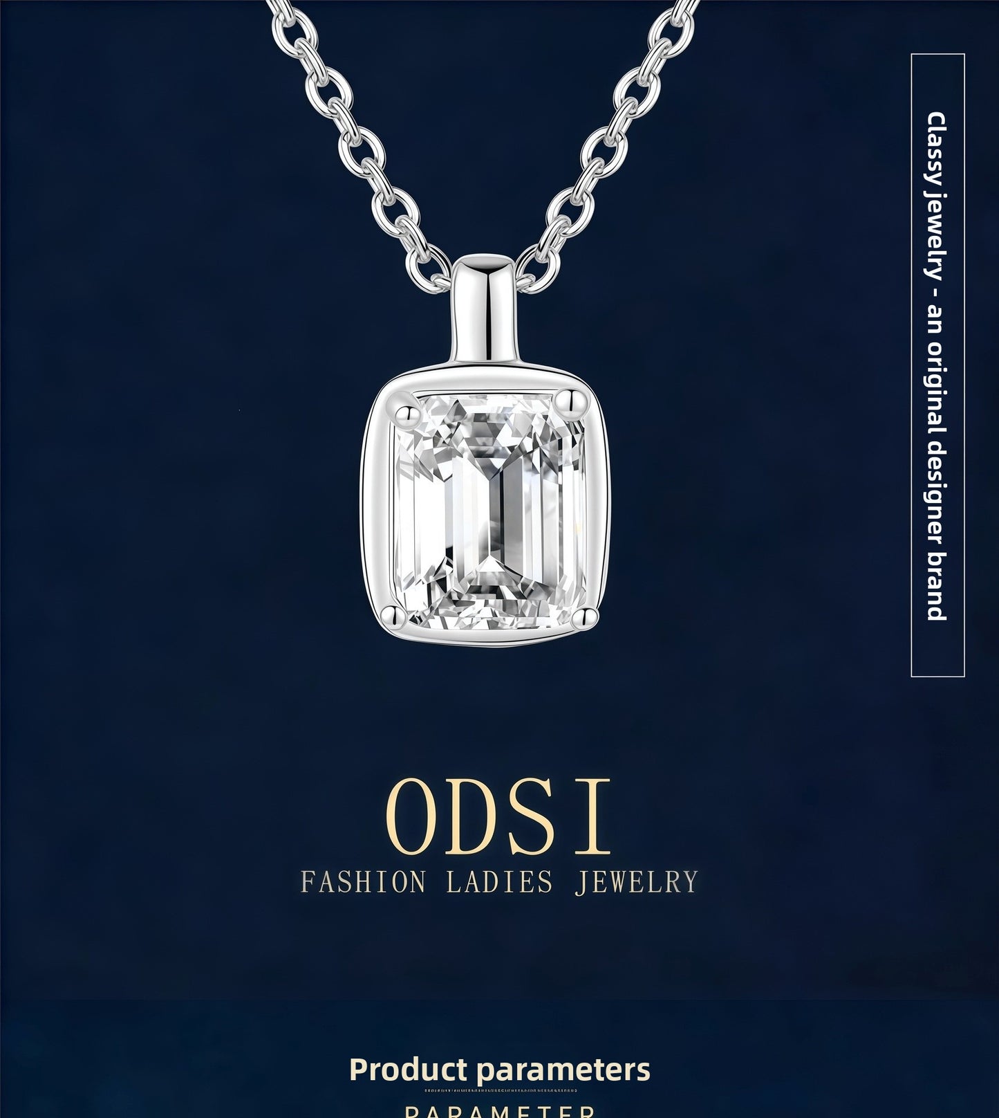 Square 925 Sterling Silver Pendant With Moissanite Inlay, Simple Style Chain For Women