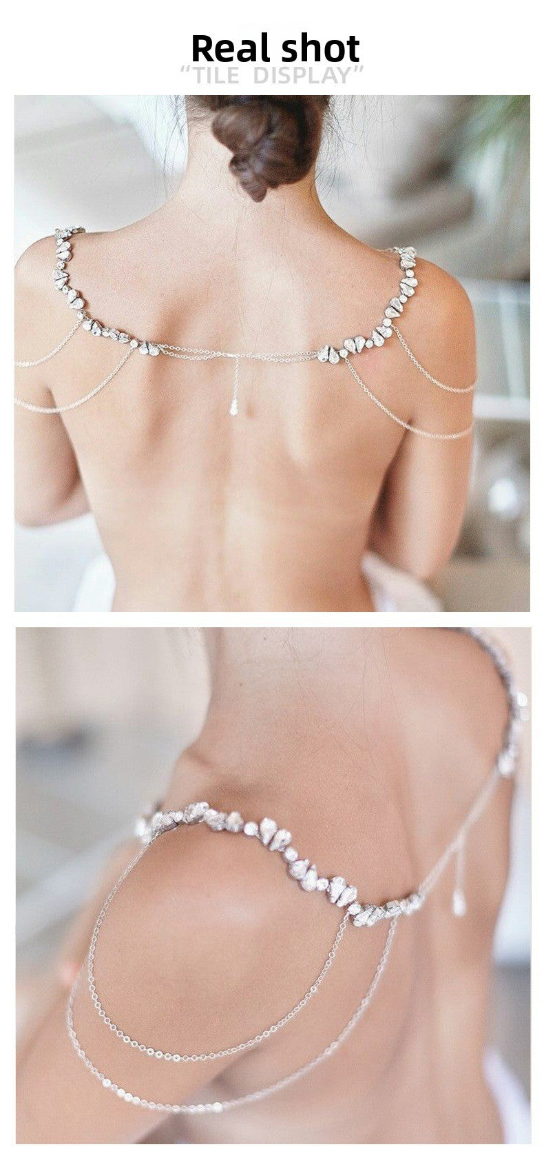 Silver Alloy Women's Body Chain With Water Droplets Pattern And Electroplated Finish, Featuring Rhinestones