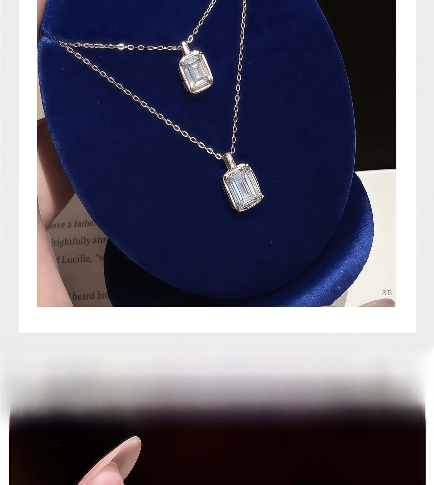 Square 925 Sterling Silver Pendant With Moissanite Inlay, Simple Style Chain For Women