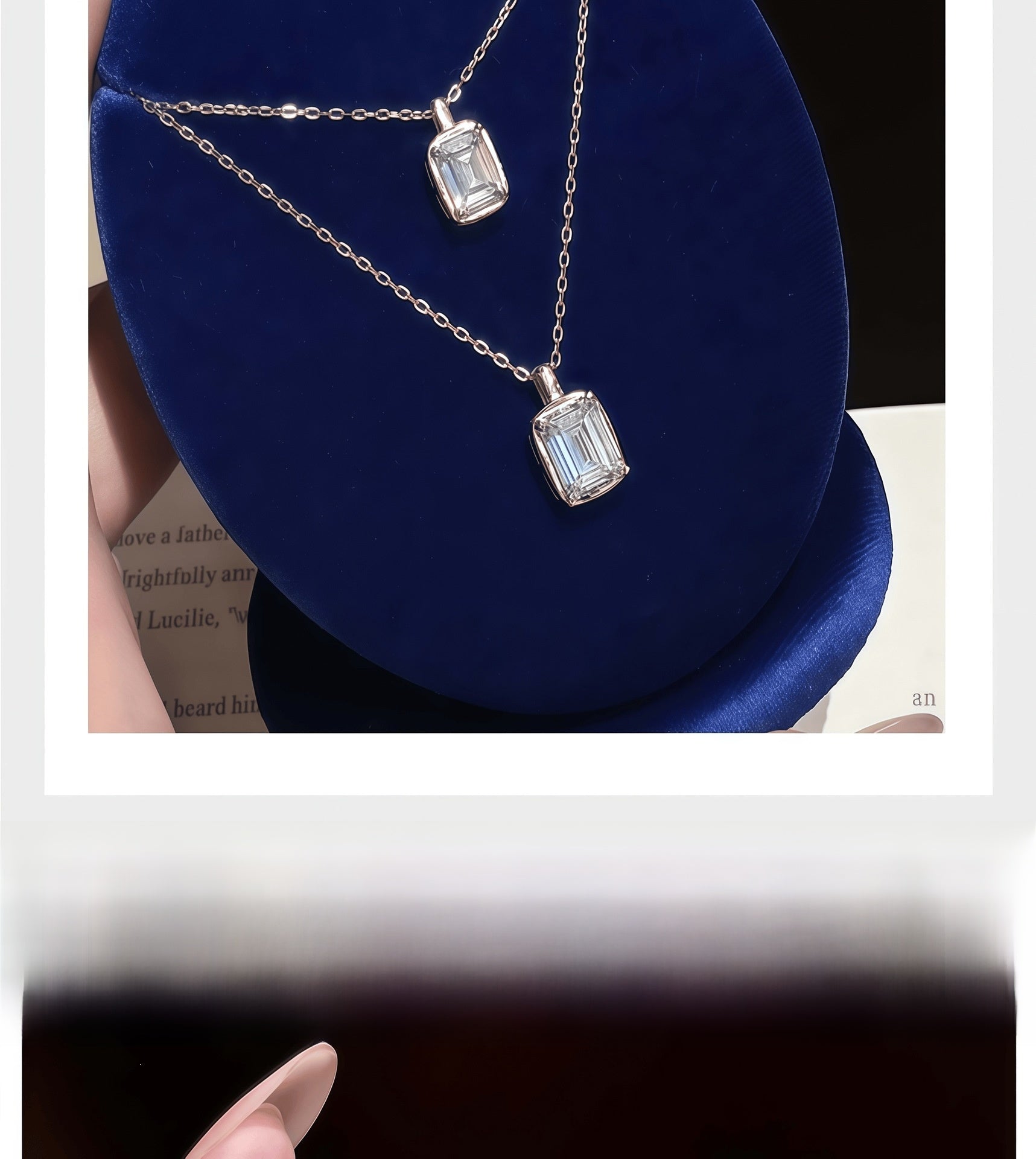 Square 925 Sterling Silver Pendant With Moissanite Inlay, Simple Style Chain For Women