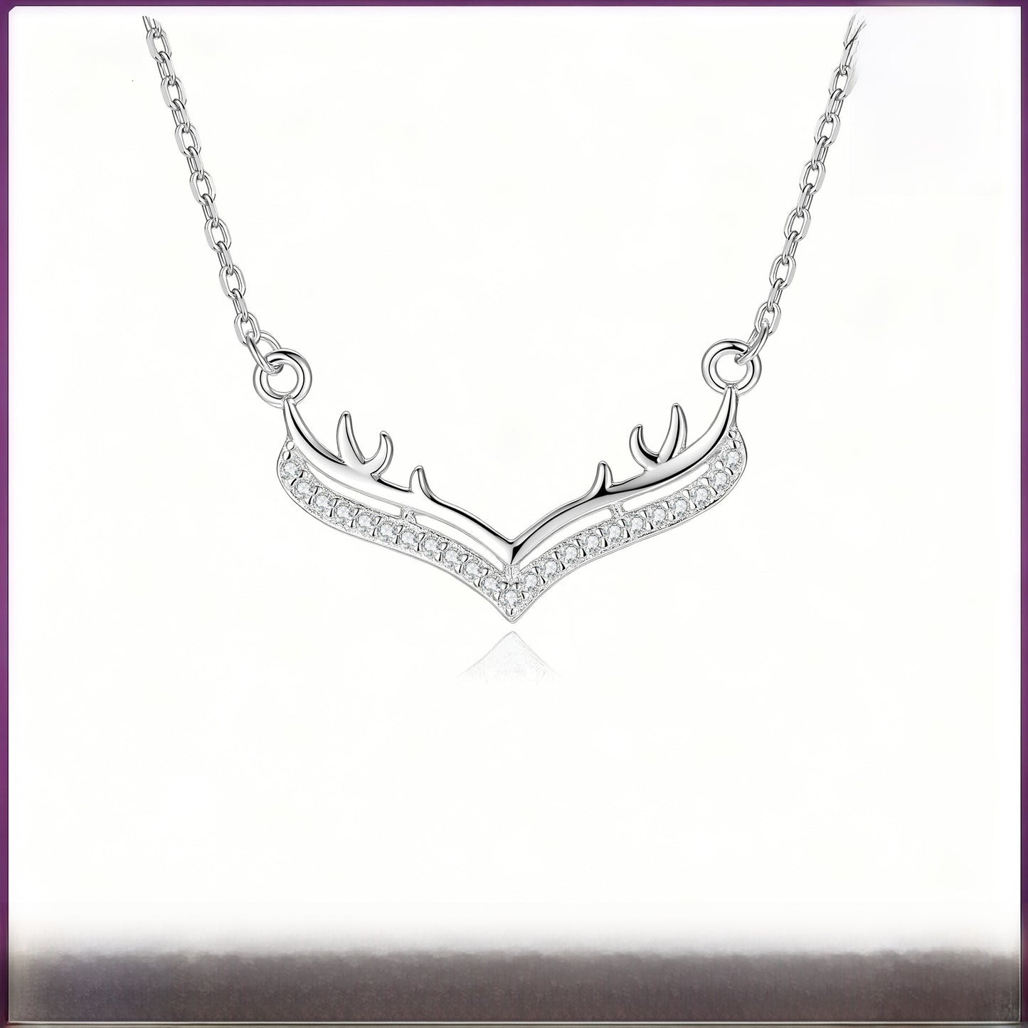 Antlers Pendant In 925 Sterling Silver With Moissanite Inlay, Featuring 925 Sterling Silver Chain, For Women, Silver Color