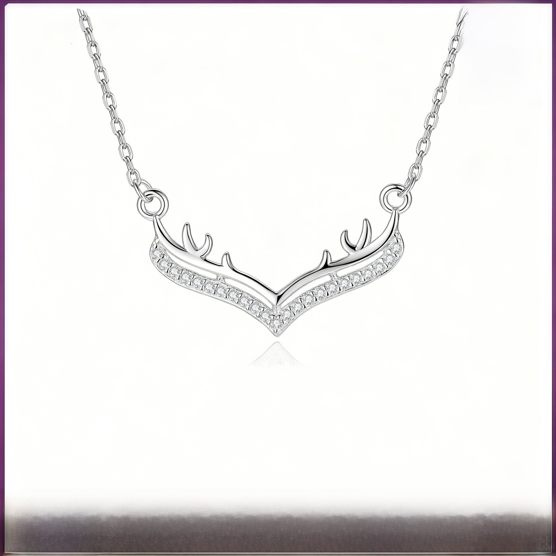 Antlers Pendant In 925 Sterling Silver With Moissanite Inlay, Featuring 925 Sterling Silver Chain, For Women, Silver Color