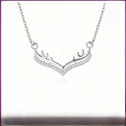 Antlers Pendant In 925 Sterling Silver With Moissanite Inlay, Featuring 925 Sterling Silver Chain, For Women, Silver Color