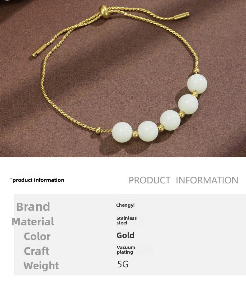 Geometric Drawstring Bracelets For Women In Simple Style, Stainless Steel With PVD Coated Gold Plating And Slider Clasp Closure