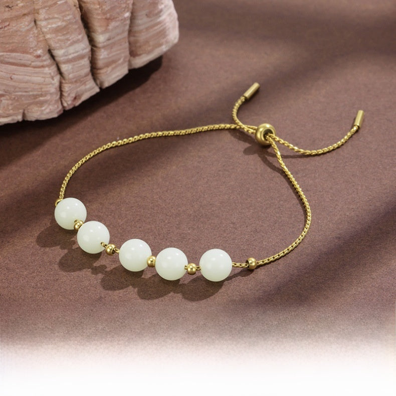 Geometric Drawstring Bracelets For Women In Simple Style, Stainless Steel With PVD Coated Gold Plating And Slider Clasp Closure
