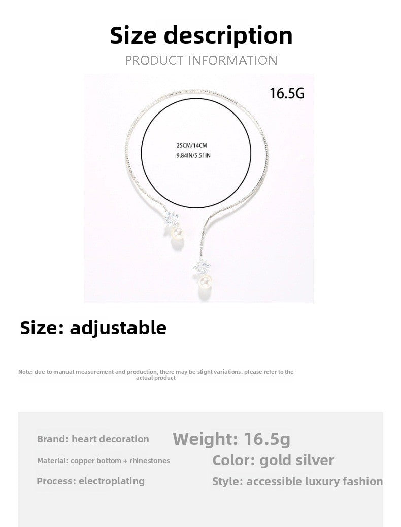 Pearl Choker Necklace For Women In Silver Alloy With Rhinestones And Zircon Inlay