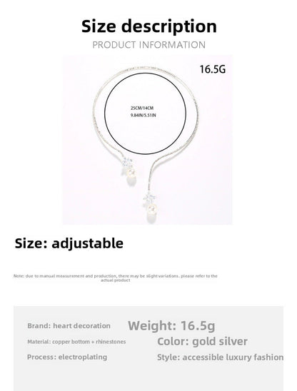 Pearl Choker Necklace For Women In Silver Alloy With Rhinestones And Zircon Inlay