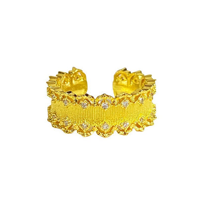 Vintage Style Lace Ring For Women In Zinc Alloy With Zircon Inlay Featuring Brushed Craftsmanship