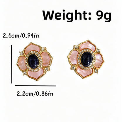 Natural Pink Flowers Stud Earrings For Unisex Featuring 925 Sterling Silver Posts And Mother-of-pearl Shell Inlay In Zinc Alloy
