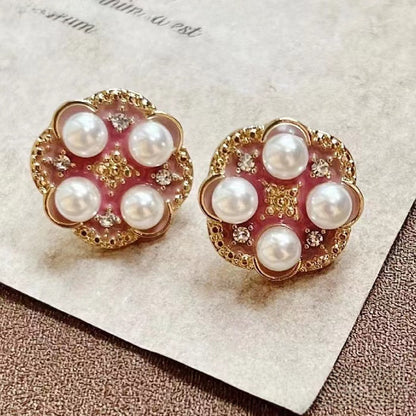 Retro Flowers Stud Earrings For Unisex Featuring Enamel Craft And 925 Sterling Silver Alloy Posts